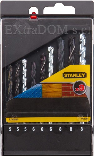STA56005-2.jpWiertła do muru, cegły, pustaka, wiertła do metalu i drewna Stanley kpl. 9 szt. z uchwytem walcowym STA56005 g