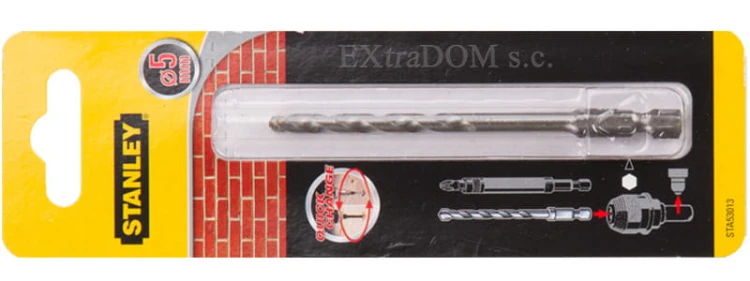 Wiertło do muru, cegły, pustaka 5mm Stanley z uchwytem sześciokątnym 1/4 STA53013