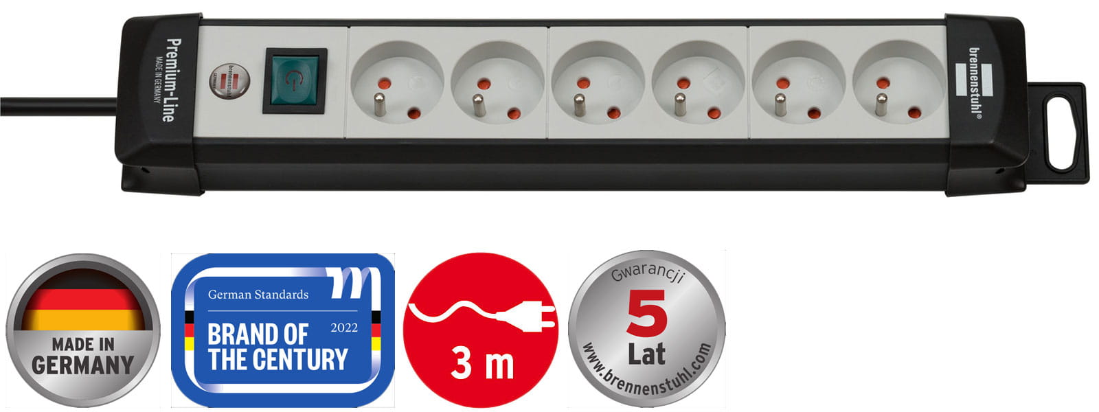  Przedłużacz listwowy Premium-Line 6 gniazd czarno-szary 3m Brennenstuhl