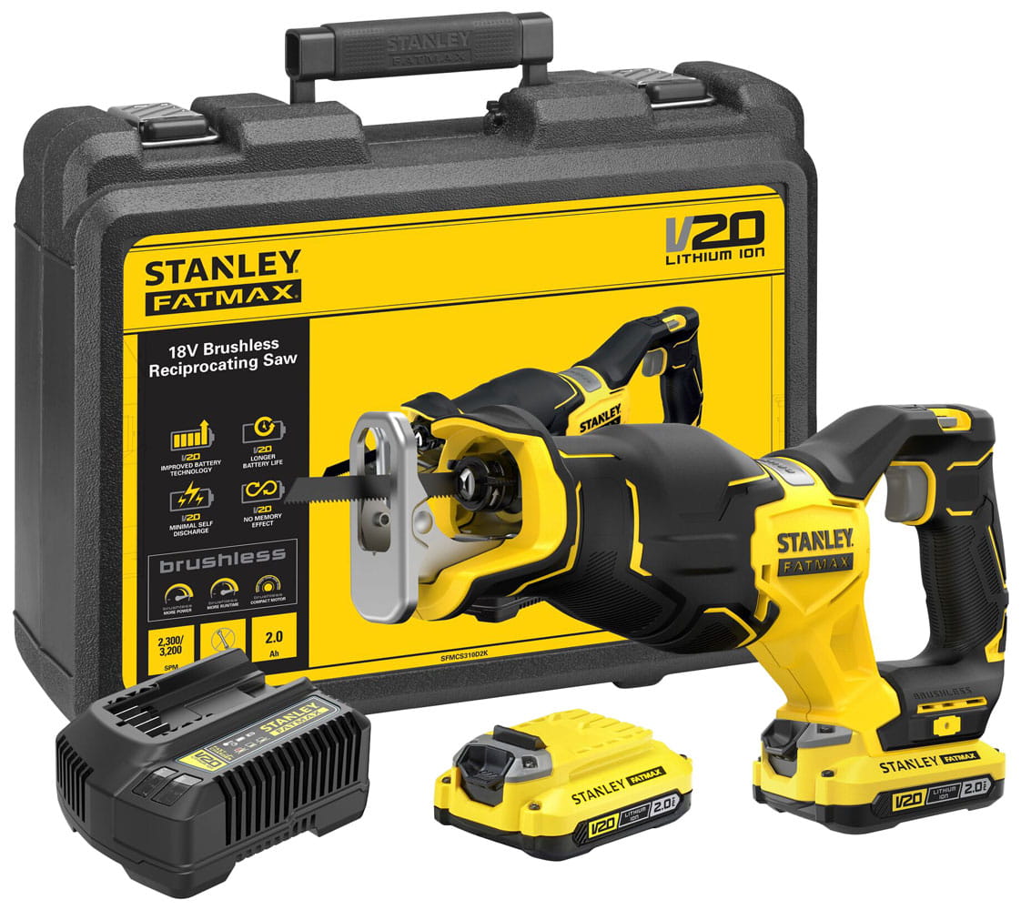 Bezszczotkowa pilarka szablowa 2 x 2.0Ah 18V STANLEY® FATMAX® V20 w zestawie w kufrze 