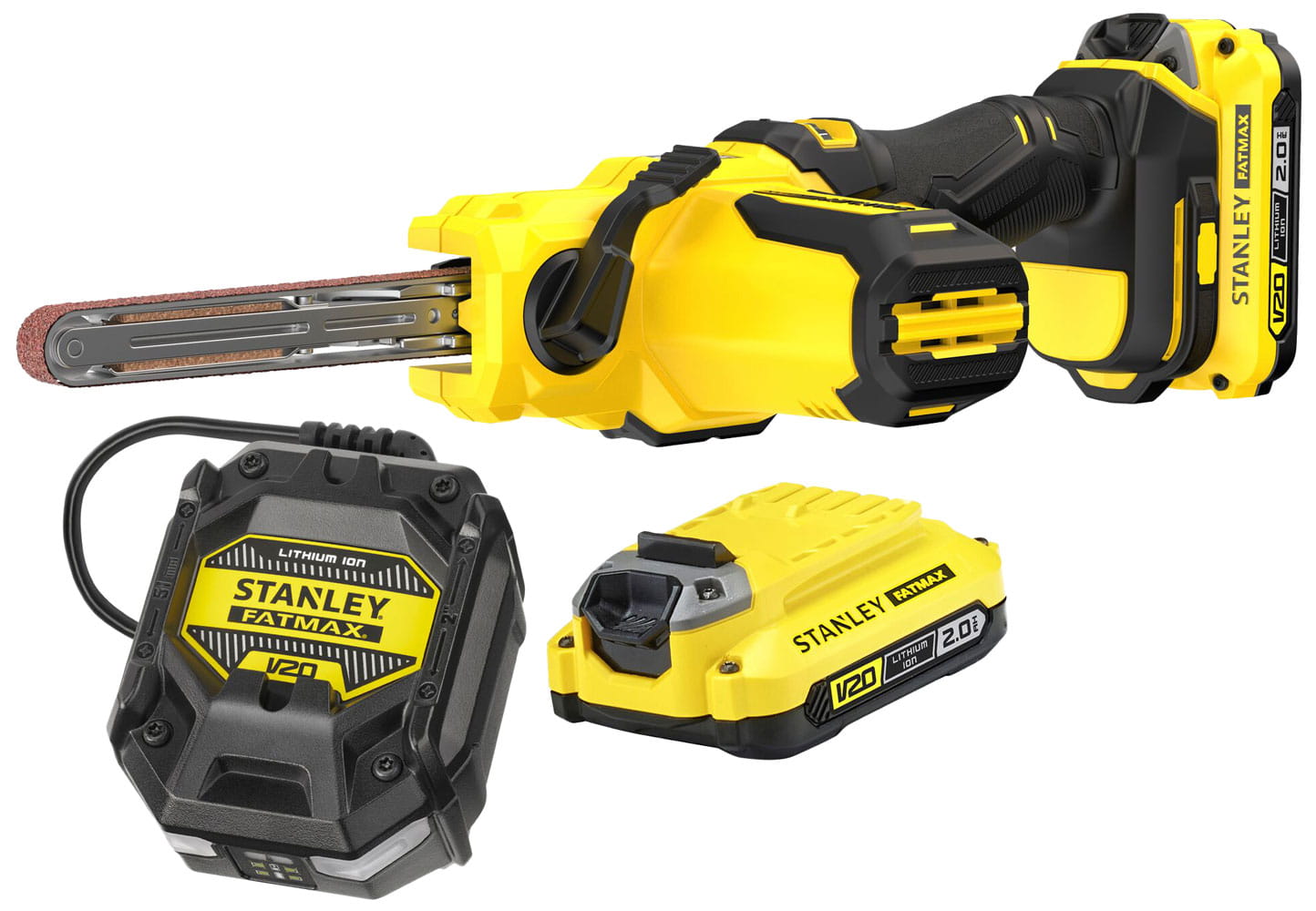 Akumulatorowy pilnik tasmowy 13mm 18V STANLEY® FATMAX® V20 zakumulatorem 2x2Ah