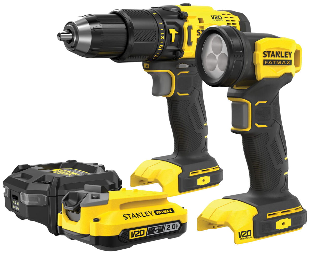 2-częściowy zestaw Combo 18V STANLEY® FATMAX® V20 , wiertarko-wkrętarka, lampa, akumulator 1x2Ah i ładowarka 
