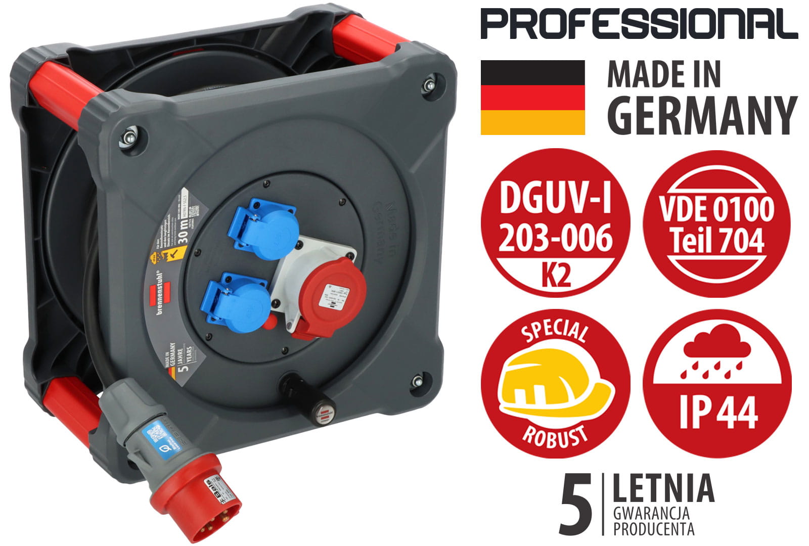Przedłużacz bębnowy trójfazowy budowlany ProfessionalLINE KD 3200 C1 IP44 30m Brennenstuhl