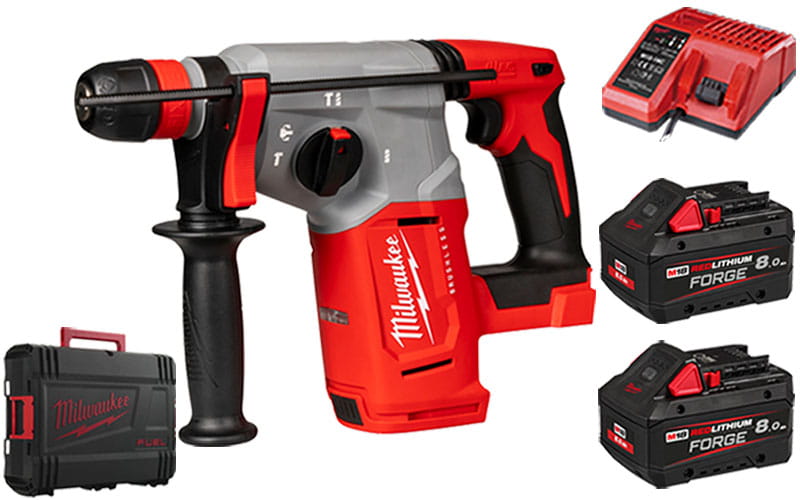 Młotowiertarka SDS-Plus Milwaukee 2,3J 18V M18BLHX-802X 2x aku. 8.0Ah FORGE™, szybka ładowarka w walizce