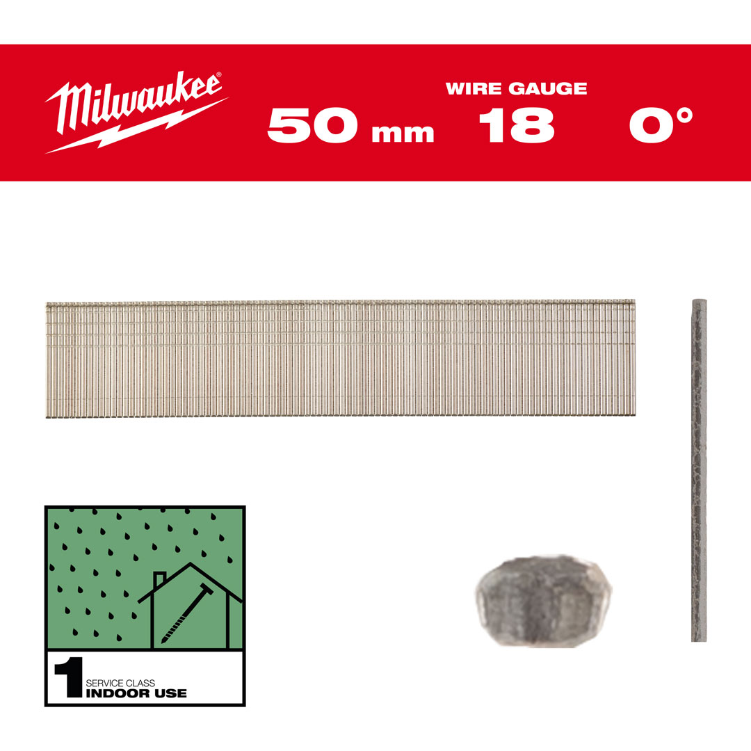Sztyfty Milwaukee 18G 50mm 5000 szt. z cienką główką wykończeniową 4932492556