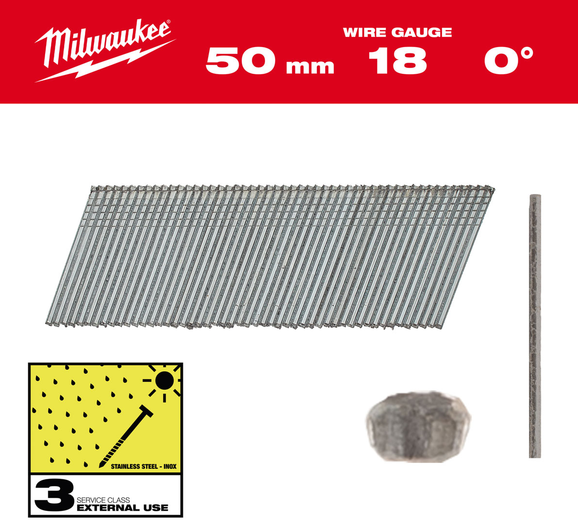 Sztyfty nierdzewne Milwaukee 18G INOX SC3 50mm 5000 szt. z cienką główką wykończeniową 4932492564