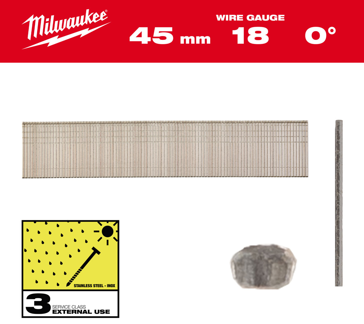 Sztyfty nierdzewne Milwaukee 18G INOX SC3 45mm 5000 szt. z cienką główką wykończeniową 4932492563