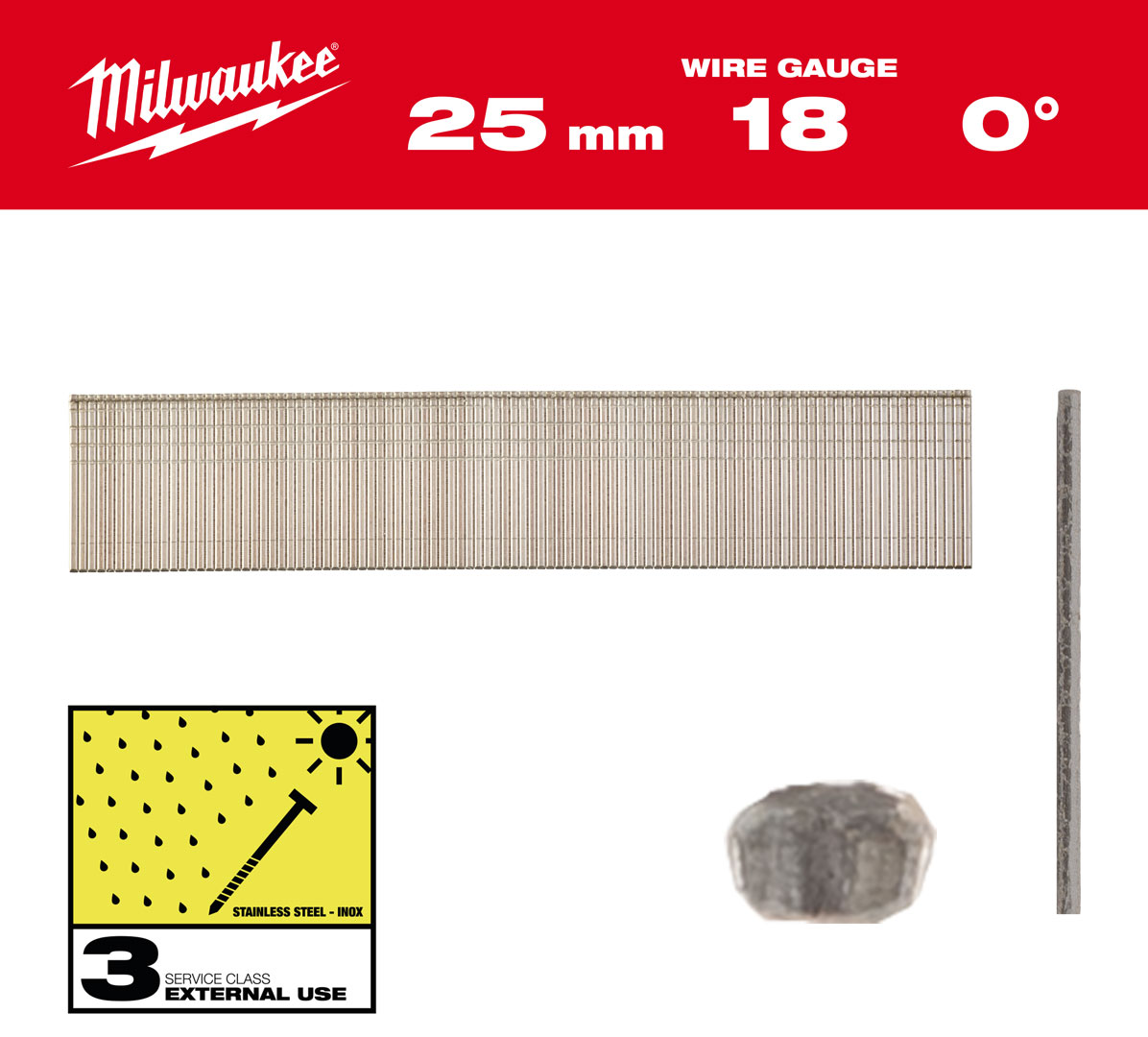 Sztyfty nierdzewne Milwaukee 18G INOX SC3 25mm 5000 szt. z cienką główką wykończeniową 4932492559