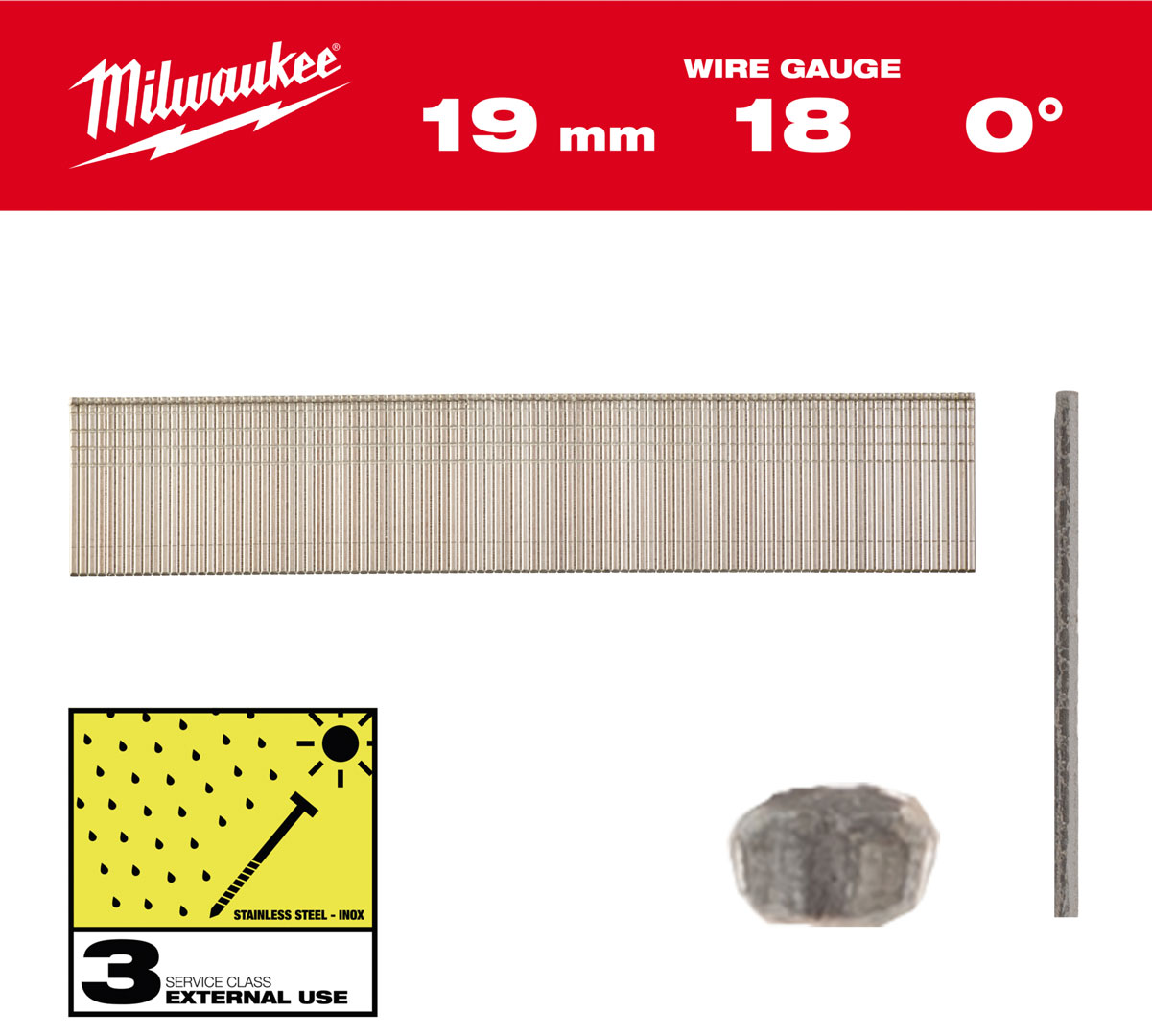 Sztyfty nierdzewne Milwaukee 18G INOX SC3 19mm 10000 szt. z cienką główką wykończeniową 4932492558