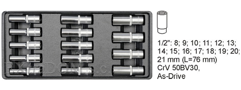 estaw narzędzi do szuflady 14 cz. - nasadki długie 1/2" Yato YT-5539
