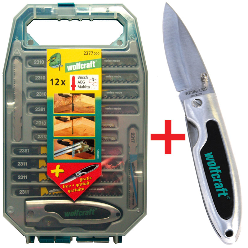 Zestaw brzeszczotów do drewna i metali z nożem kieszonkowym, kpl. 11cz. Wolfcraft 2377000