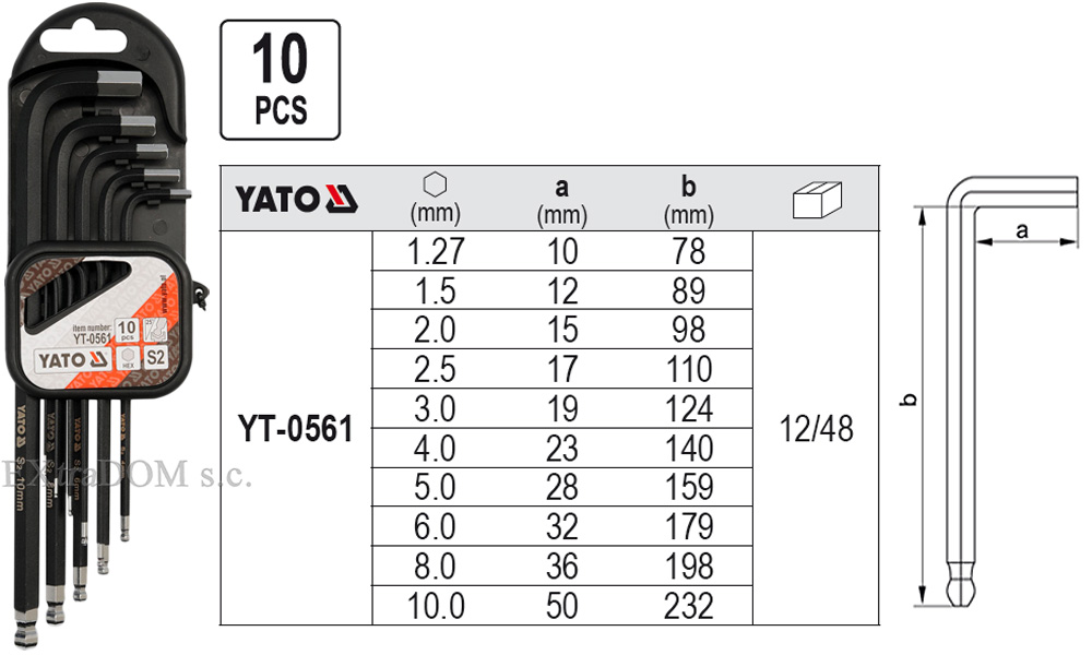 Klucze imbusowe Yato 10 sztuk YT-0561