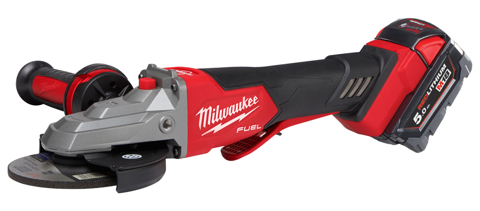 Szlifierka kątowa 125 mm z płaską głowicą Milwaukee M18FSAGF125XPDB z hamulcem i włącznikiem łopatkowym