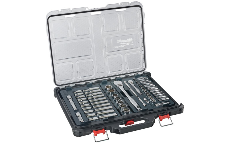 Zestaw nasadek metrycznych ¼” i ½” z grzechotką w organizerze PACKOUT™ 63 szt