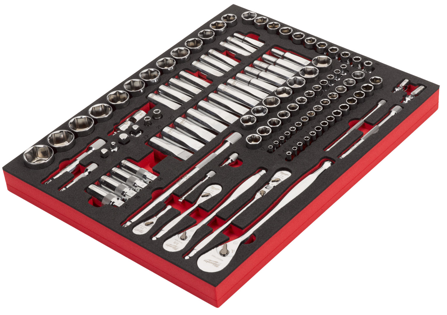 Zestaw grzechotek i nasadek z wkładką piankową 1/4˝, 3/8˝, 1/2˝