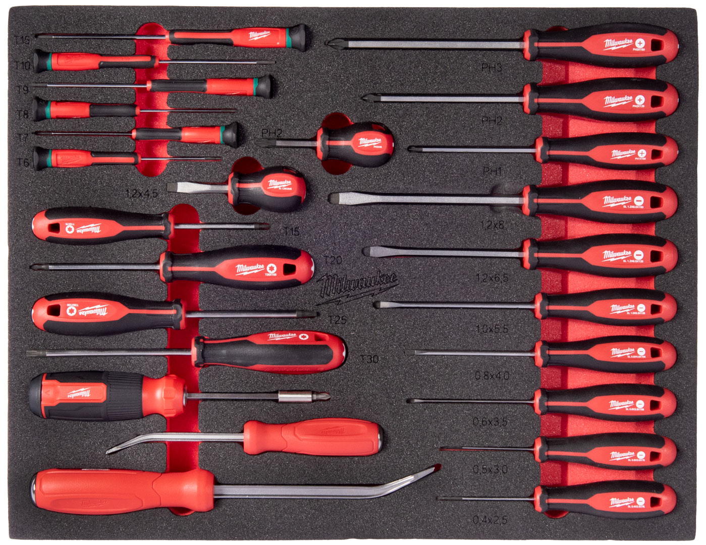 Wsad piankowy z zestawem wkrętaków i narzędzi do podważania Milwaukee