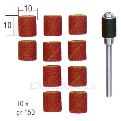 Końcówka, taśma szlifierska 10x10 mm Proxxon gr 150 korund + trzpień 10 szt.