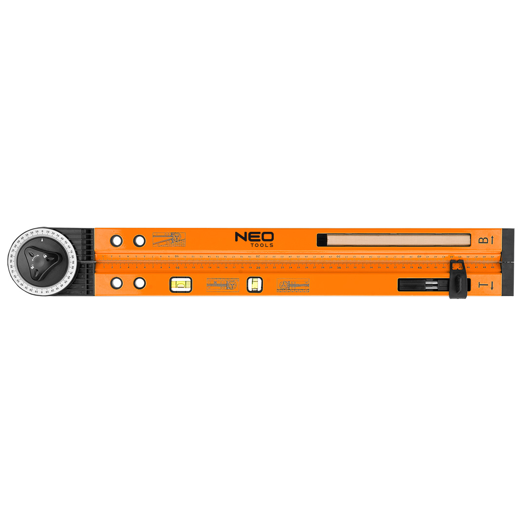 Kątomierz nastawny z poziomicą NEO TOOLS 500 mm, 2 libelle, ołówek
