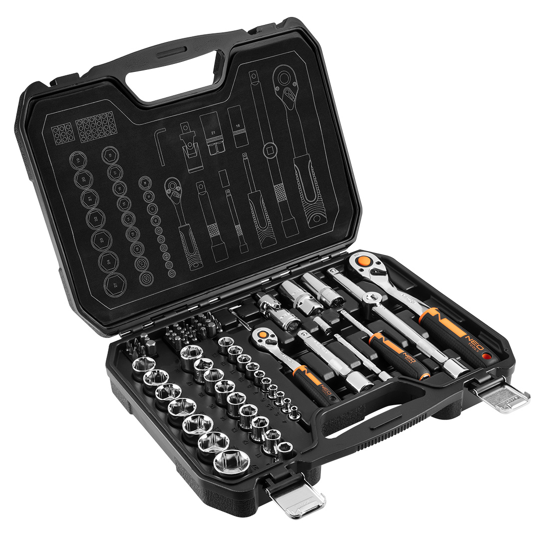 Kucze nasadowe NEO TOOLS zestaw 73 szt. CrV 1/2" 1/4"