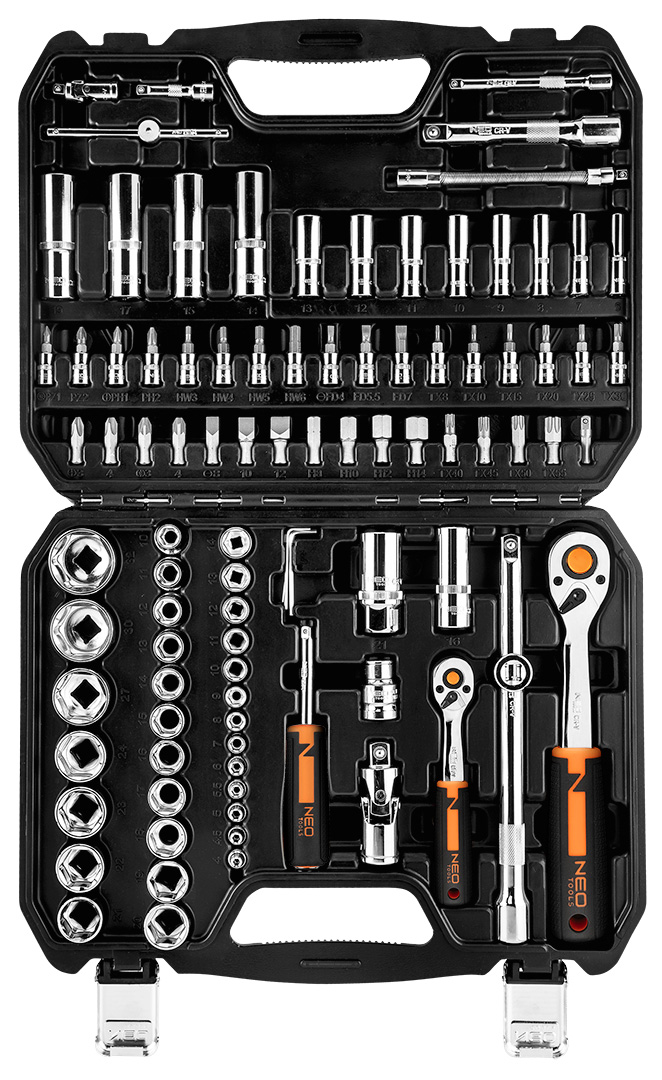 Klucze nasadowe NEO TOOLS zestaw 94 szt. CrV 1/2" 1/4"