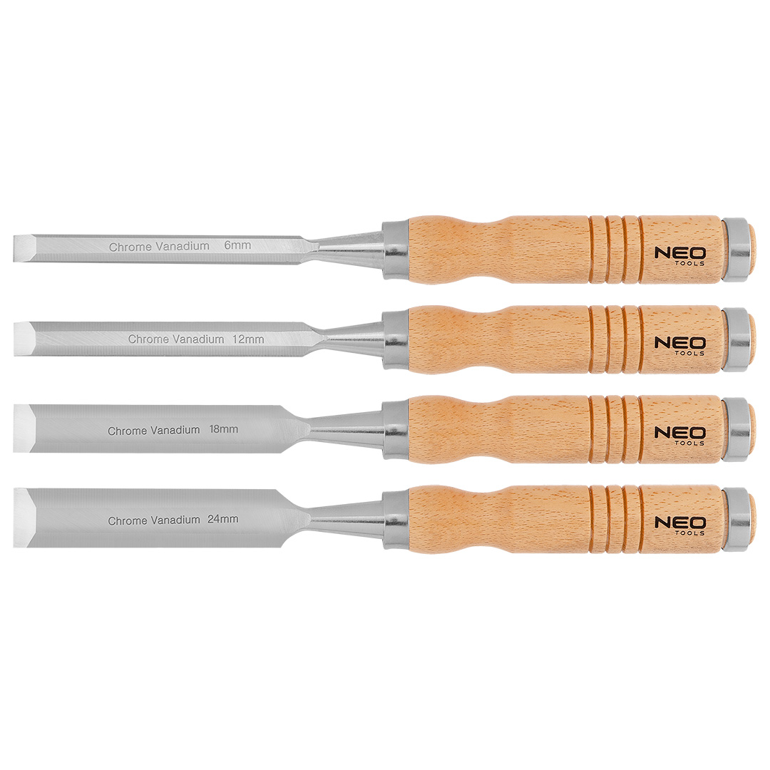 Dłuta NEO TOOLS 6, 12, 18, 24 mm zestaw 4 szt. uchwyt drewniany