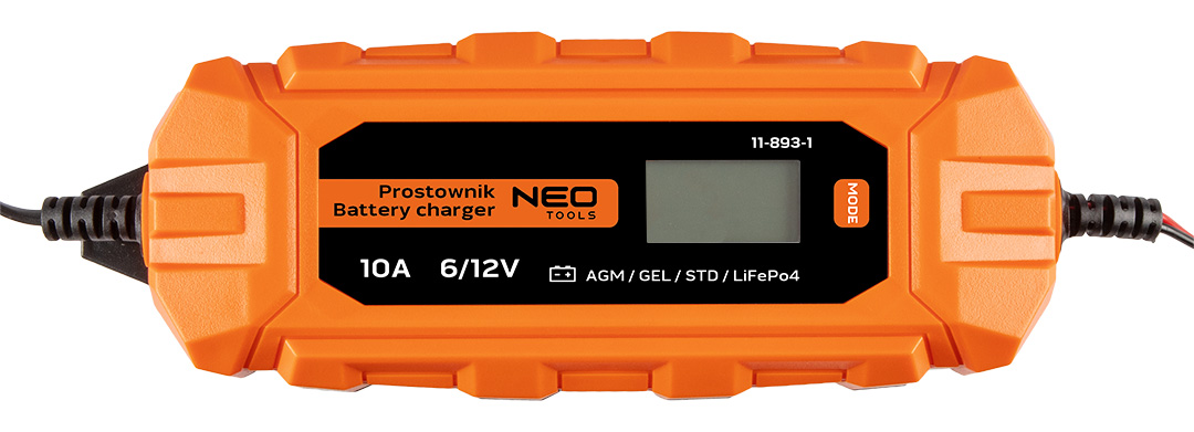 Prostownik automatyczny NEO TOOLS 10A/160W 3-200Ah do akumulatorów kwasowych / AGM / GEL