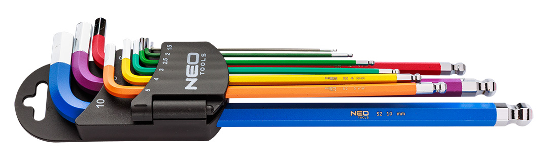 Klucze sześciokątne imbusowe NEO TOOLS 1.5-10 mm, zestaw 9 szt.