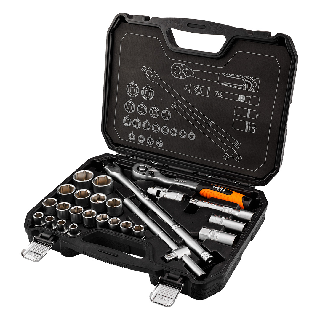 Zestaw kluczy nasadowych NEO TOOLS 1/2" 25 szt., satynowy