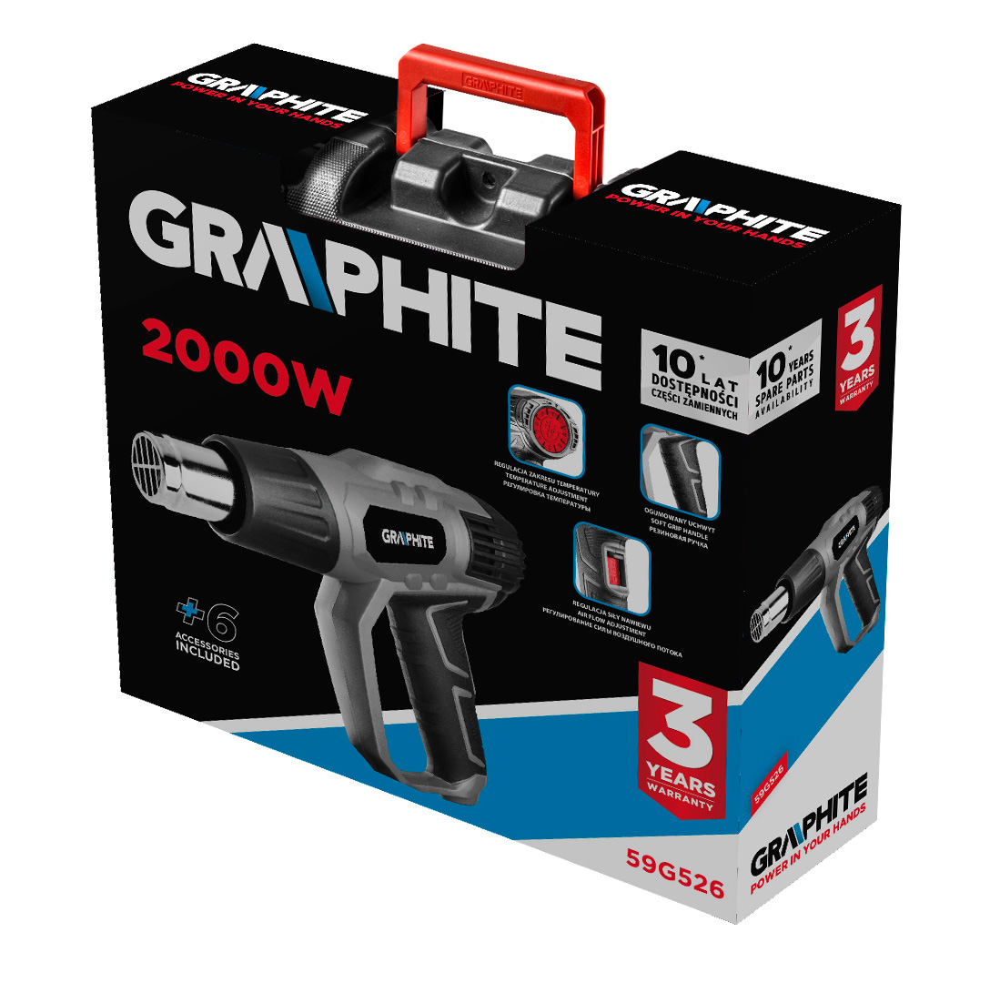 Opalarka 2000W GRAPHITE trzy biegi zakres temperatur 50C-550C walizka