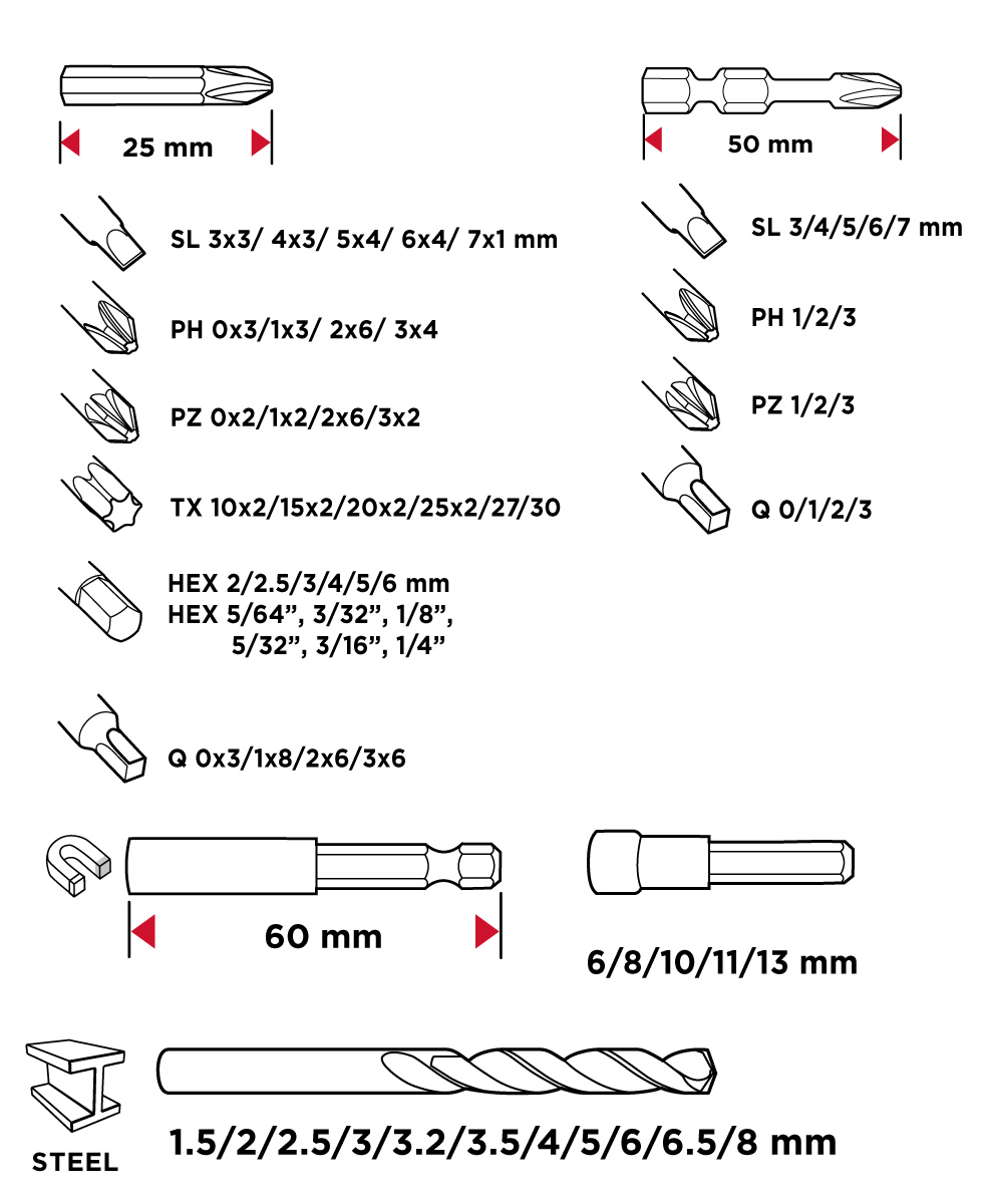 Wiertła, bity, nasadki GRAPHITE zestaw 120 szt.