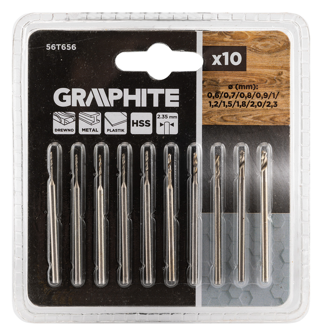 Zestaw wierteł precyzyjnych GRAPHITE do miniszlifierki zestaw 10 szt.