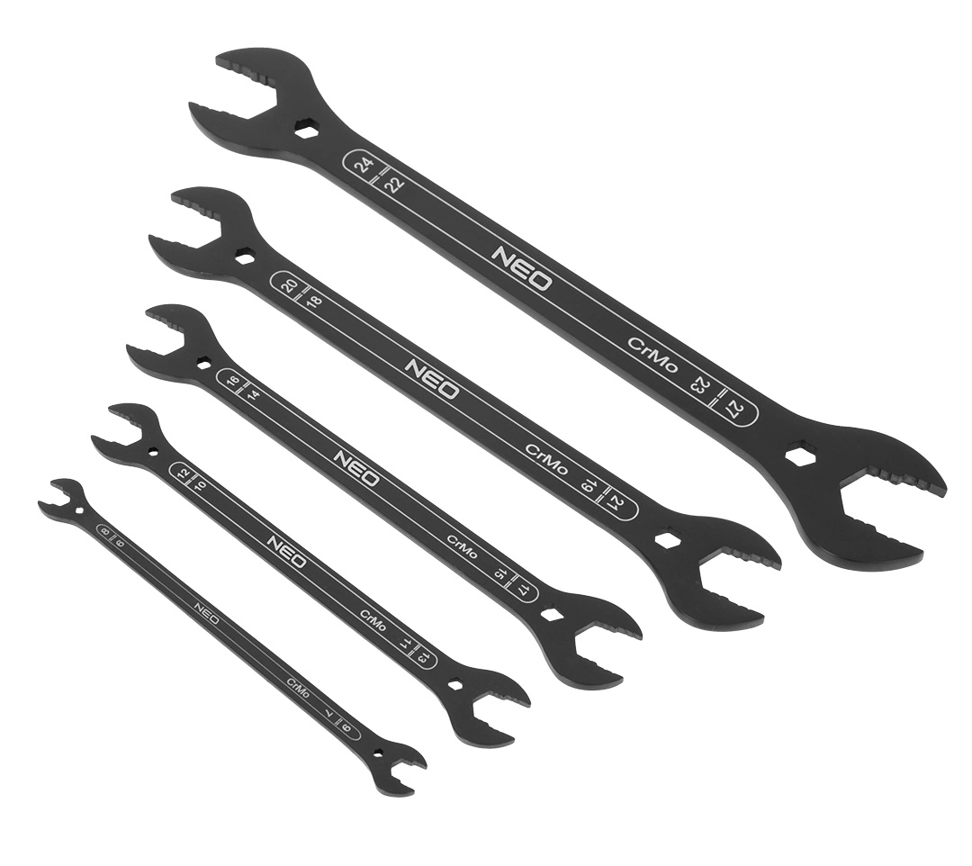 Klucze płaskie NEO TOOLS dwustronne supercienkie, 4 w 1, 6 - 27 mm 20 rozmiarów zestaw 5 szt.