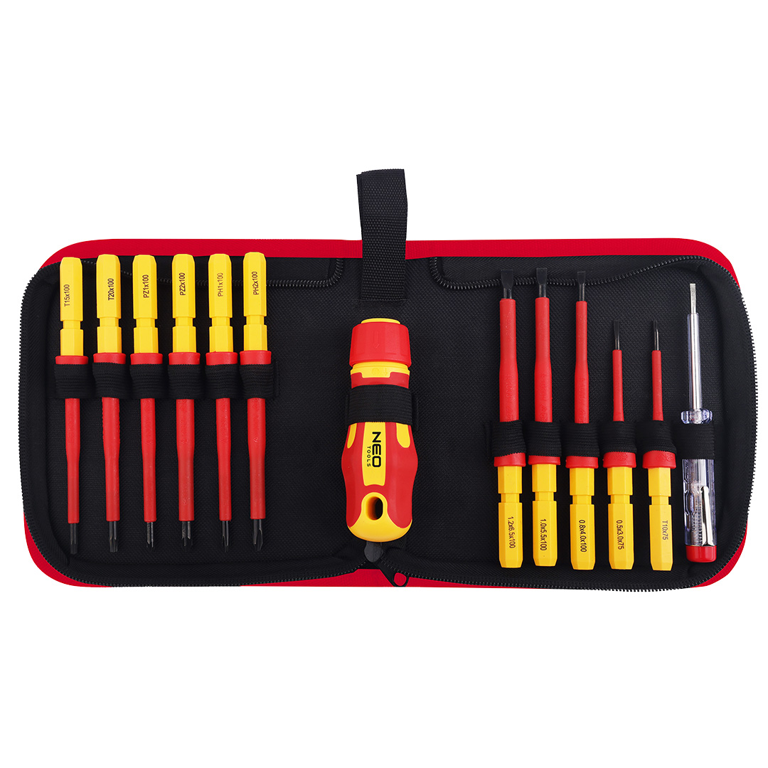 Końcówki wkrętakowe z uchwytem izolowane 1000V, 12 szt.NEO TOOLS