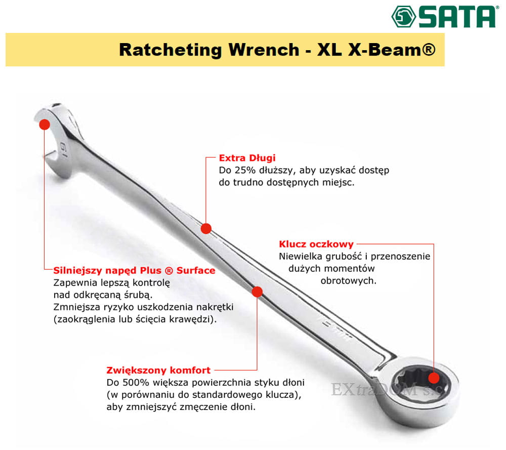 Klucze płasko - oczkowe XL X-BEAM z grzechotką Sata kpl. 8 szt.08015